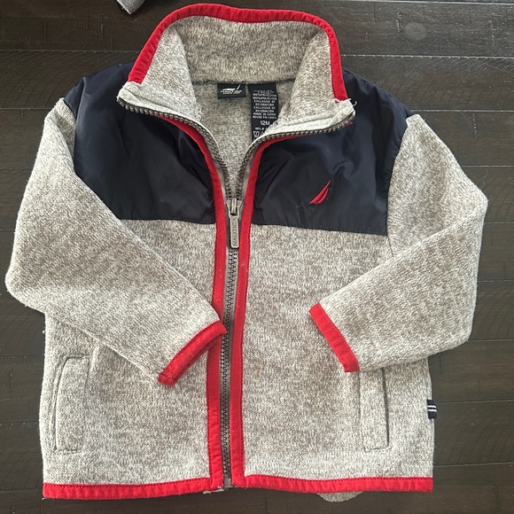 Nautica Kids Gray and Black Puffer Jacket with Red Trim - Picture 1 of 2